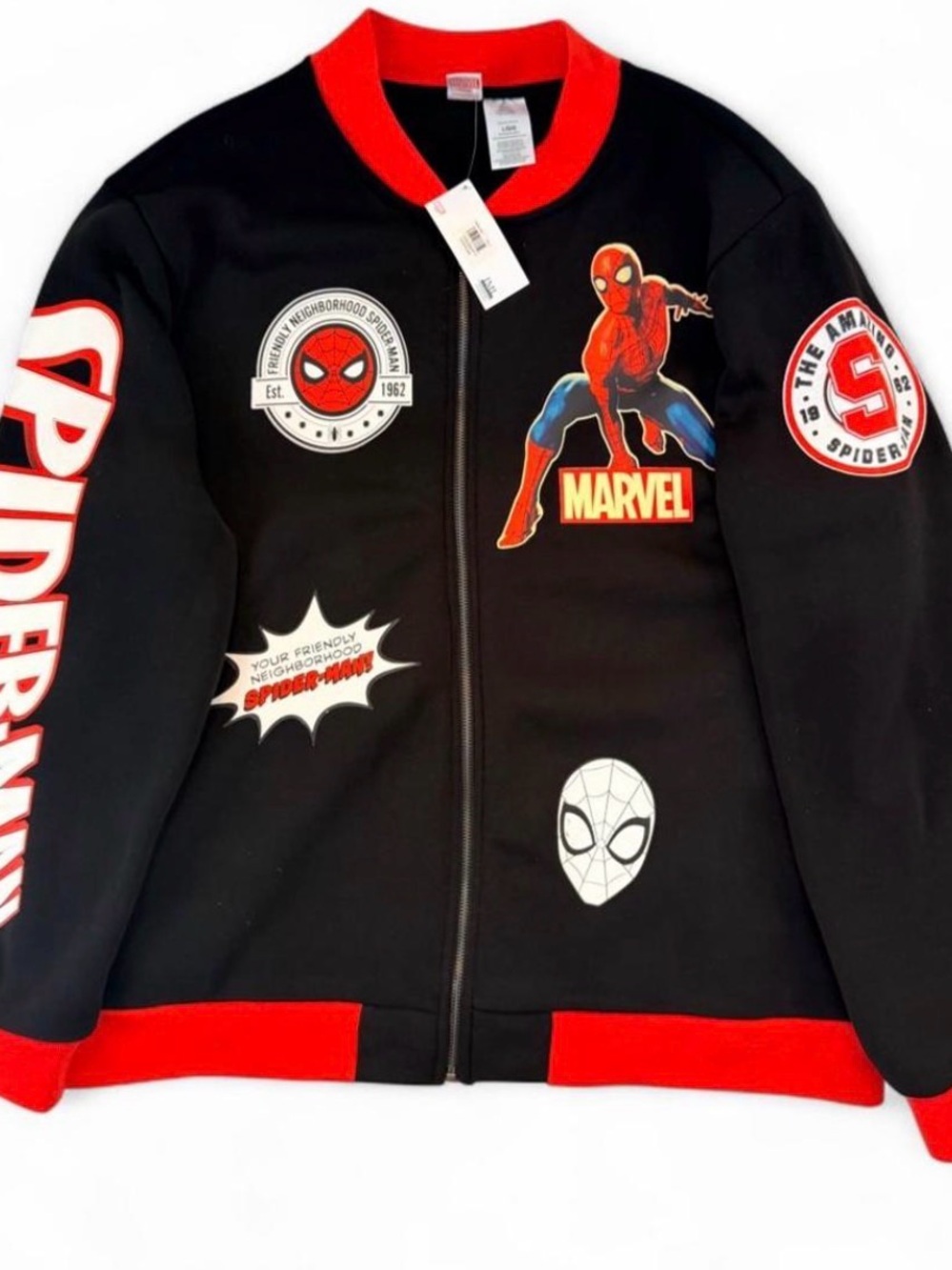 Spiderman Men’s Black and Red Zip-Up Jacket by Spiderman
